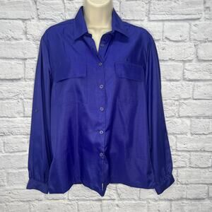 Vintage Silkhana Womens Blouse Size 12 Purple Roll-tab Long Sleeve Pockets